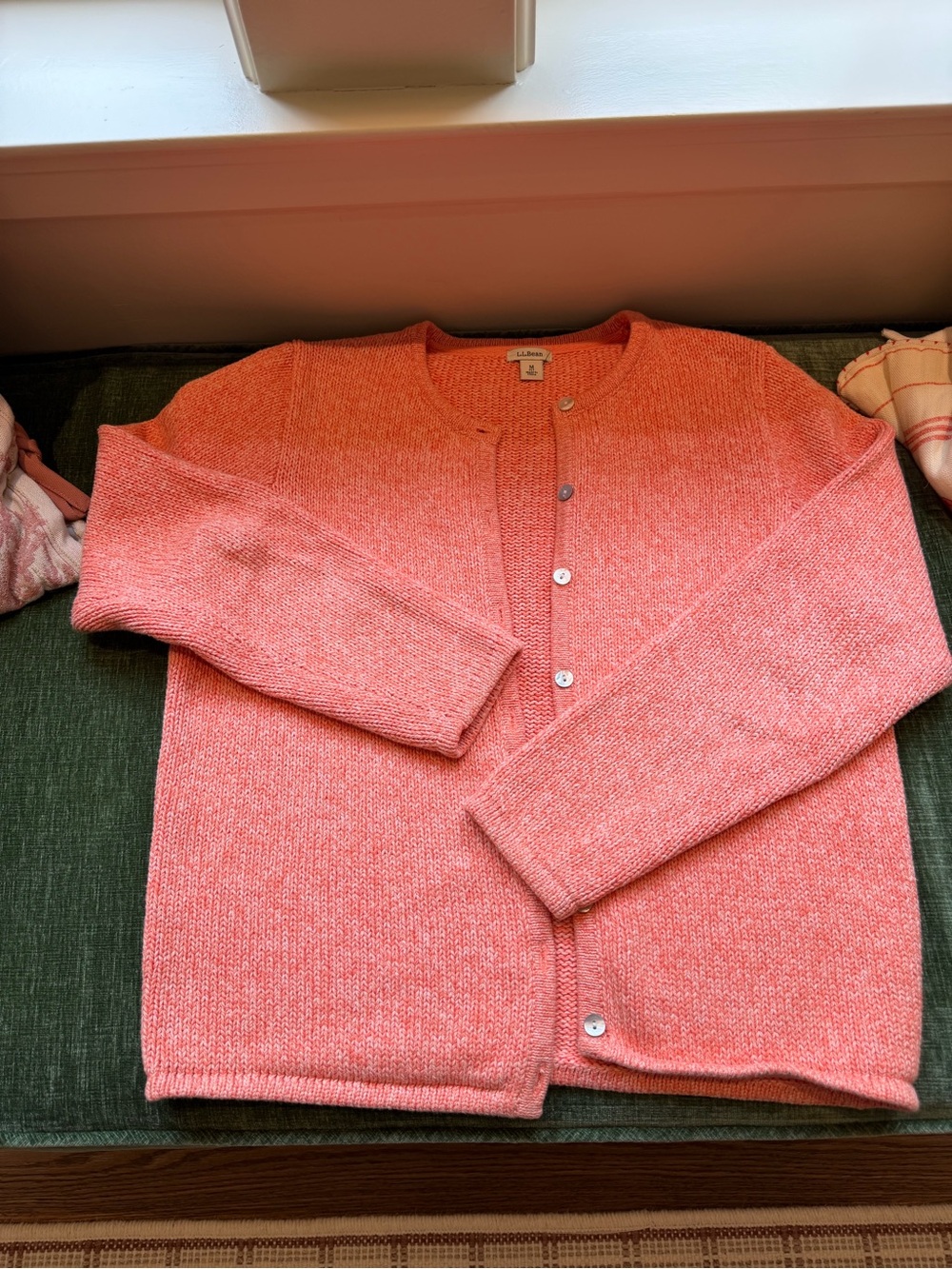 L.L. Bean women’s Coral Button-Front Knit Cardigan, Med Petite